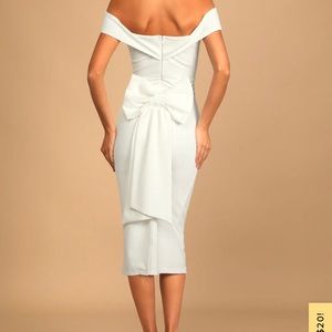 White off shoulder midi dress with bow